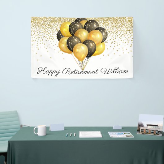 Gold Black White Glitter Retirement Spandoek (Beurs)