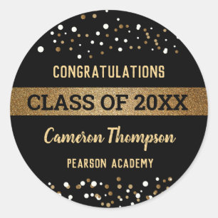 Gold Black white Graduation Class Party Ronde Sticker