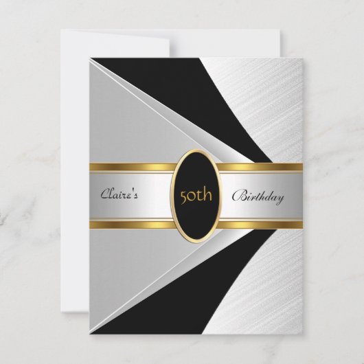 Gold Black White Invite 50e verjaardag Kaart (Voorkant)