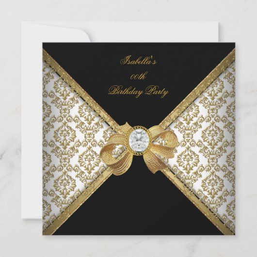 Gold Black White Jewel Damask Birthday Party 2 Kaart (Voorkant)