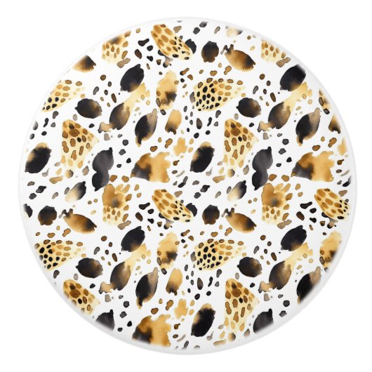 Gold Black White leopard Print Keramische Knop (Voorkant)