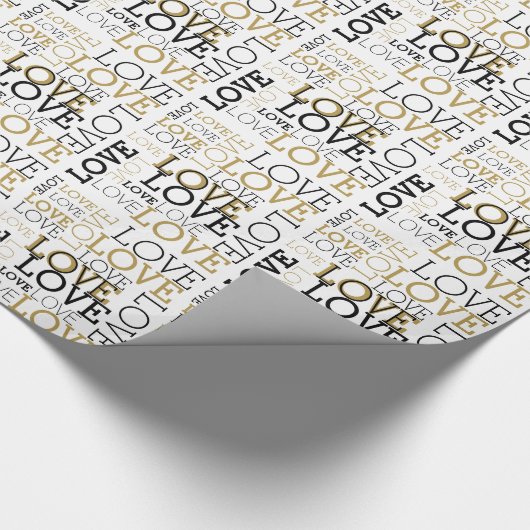 Gold Black White Love Cadeaupapier (Hoek)