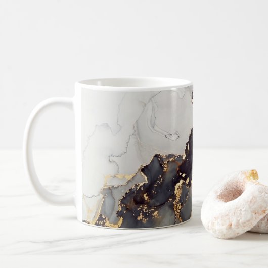 Gold Black White Marble Koffiemok (Met donut)