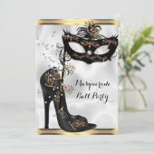 Gold Black White Masquerade Ball Party Masker Jewe Kaart (Staand voorkant)