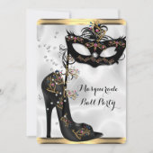 Gold Black White Masquerade Ball Party Masker Jewe Kaart (Voorkant)