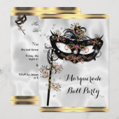 Gold Black White Masquerade Ball Party Masker Kaart (Voorkant / Achterkant)