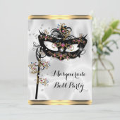 Gold Black White Masquerade Ball Party Masker Kaart (Staand voorkant)