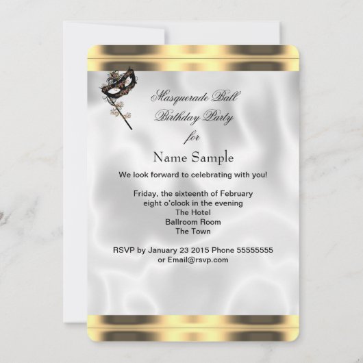 Gold Black White Masquerade Ball Party Masker Kaart (Achterkant)