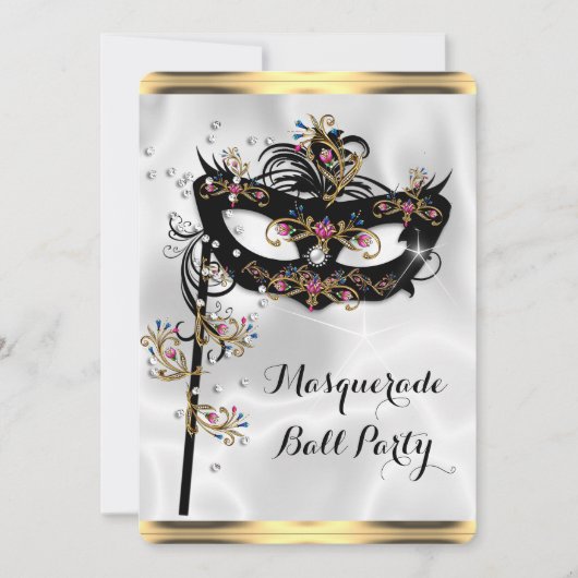 Gold Black White Masquerade Ball Party Masker Kaart (Voorkant)
