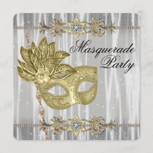Gold Black White Masquerade Party Kaart
