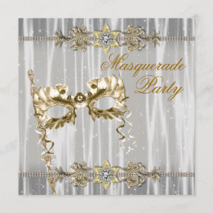 Gold Black White Masquerade Party Kaart