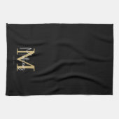 Gold Black White Monogram Familienaam Theedoek (Horizontaal)