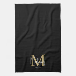 Gold Black White Monogram Familienaam Theedoek