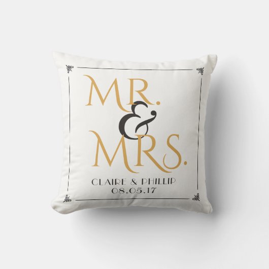Gold Black White | Mr. & Mrs Wedding Kussen (Voorkant)