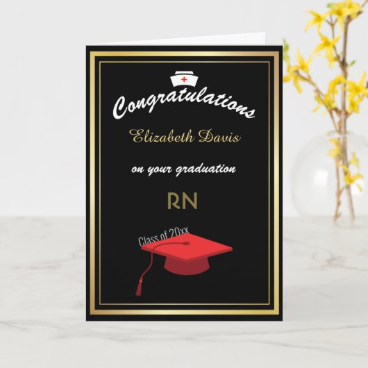 Gold Black White Neurse Afstuderen gefeliciteerd Kaart (Gele Bloem)