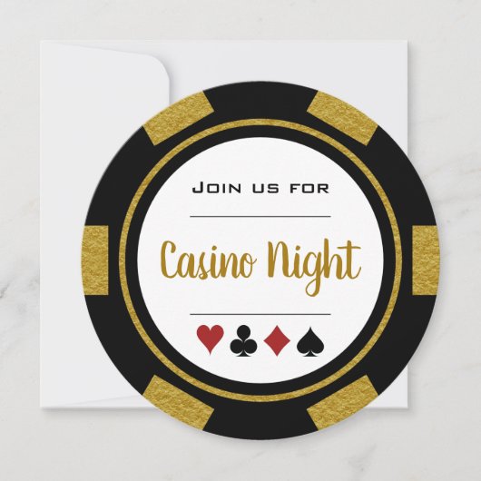 Gold Black White Poker Chip Casino Night Kaart (Voorkant)