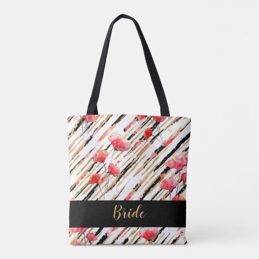 *~* Gold Black White Red Poppy Pattern Tote Bag (Achterkant)