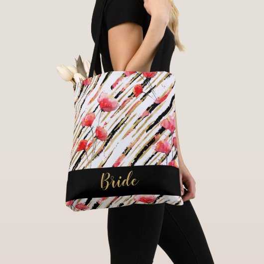 *~* Gold Black White Red Poppy Pattern Tote Bag (Dichtbij)