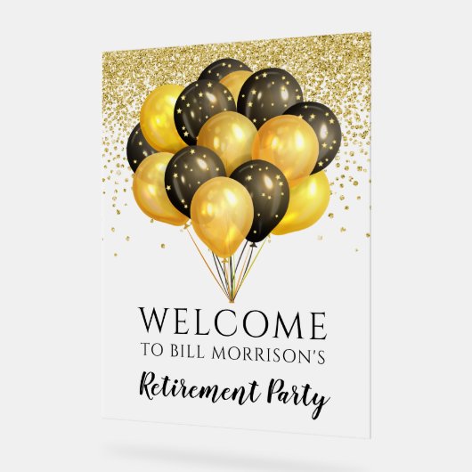 Gold Black White Retirement Party Acryl Bord (Hoek)