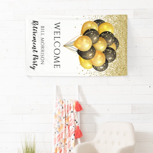Gold Black White Retirement Party-schuimbord Spandoek (Insitu)