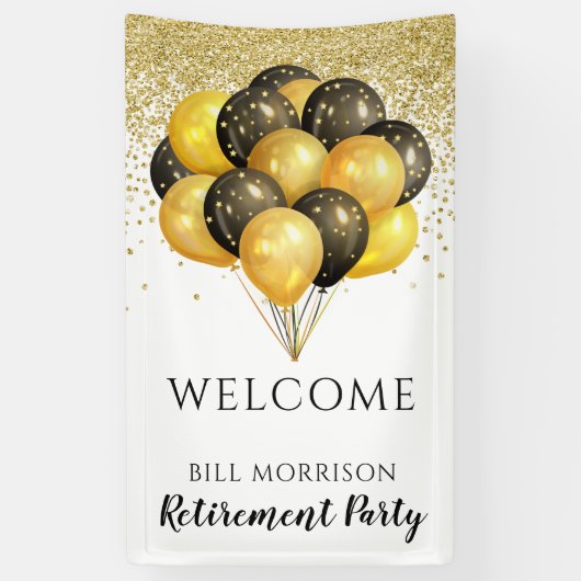 Gold Black White Retirement Party-schuimbord Spandoek (Verticaal)