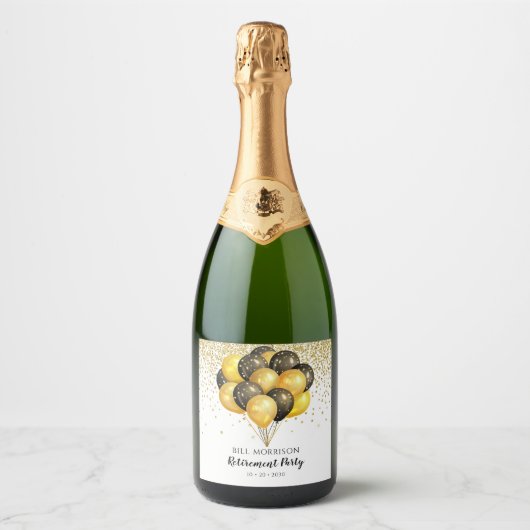 Gold Black White Retirement Party Sparkling Wijnetiket (Voorkant)