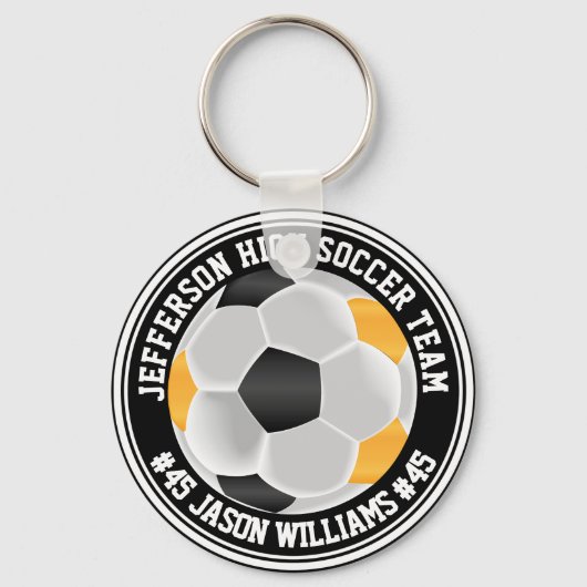 Gold, Black & White Soccer ⚽ Sleutelhanger (Voorkant)