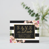 Gold Black White Stripes Floral Save the Date Briefkaart (Staand voorkant)