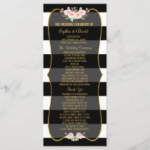 Gold Black White Stripes Flowers Wedding Program