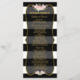 Gold Black White Stripes Flowers Wedding Program Programmakaart