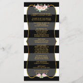 Gold Black White Stripes Flowers Wedding Program Programmakaart (Achterkant)