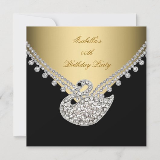 Gold Black White Swan Elegant Birthday Party Kaart (Voorkant)