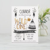 Gold Black Wild One Boys 1e verjaardag Uitnodiging (Staand voorkant)