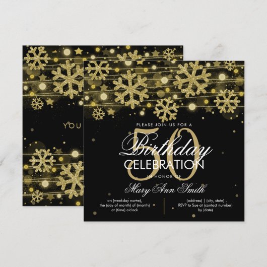 Gold Black Winter Glitter Glam 50th Birthday Kaart (Voorkant / Achterkant)
