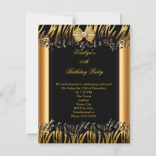 Gold Black Zebra Elegant Birthday Party Kaart (Voorkant)