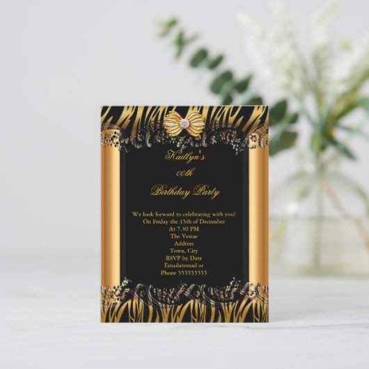 Gold Black Zebra Elegant Birthday Party Kaart (Staand voorkant)
