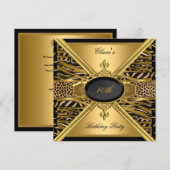 Gold Black Zebra Leopard 40th Birthday Party Kaart (Voorkant / Achterkant)