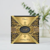 Gold Black Zebra Leopard 40th Birthday Party Kaart (Staand voorkant)