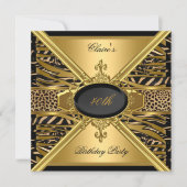 Gold Black Zebra Leopard 40th Birthday Party Kaart (Voorkant)