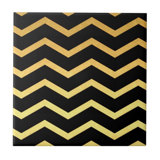 Gold & Black Zig Zag Pattern Tegeltje (Voorkant)