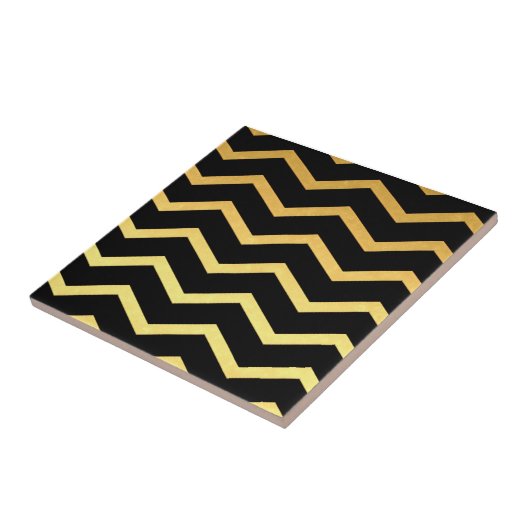 Gold & Black Zig Zag Pattern Tegeltje (Zijkant)