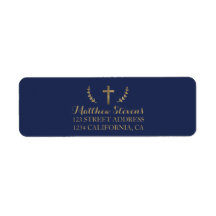 Gold-bladeren bevestigen navy blauw script label