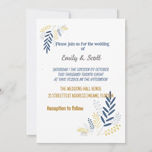 Gold-blauwe bijkantoren Wedding-uitnodigingen Kaart (Voorkant)