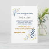 Gold-blauwe bijkantoren Wedding-uitnodigingen Kaart (Staand voorkant)