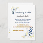 Gold-blauwe bijkantoren Wedding-uitnodigingen Kaart (Voorkant / Achterkant)