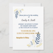Gold-blauwe bijkantoren Wedding-uitnodigingen