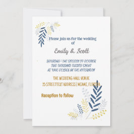 Gold-blauwe bijkantoren Wedding-uitnodigingen Kaart