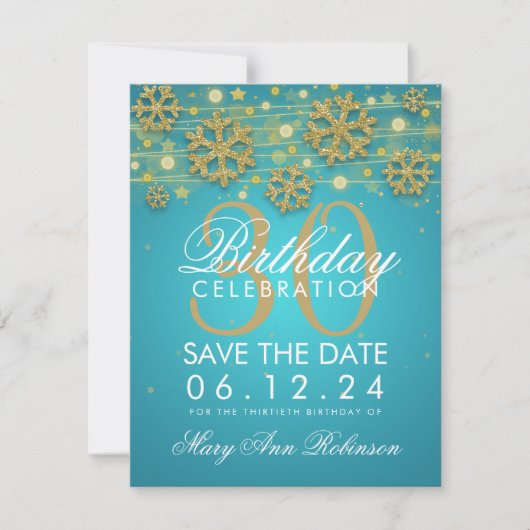 Gold Blauwgroen 30th Birthday Save Date Winter Save The Date (Voorkant)