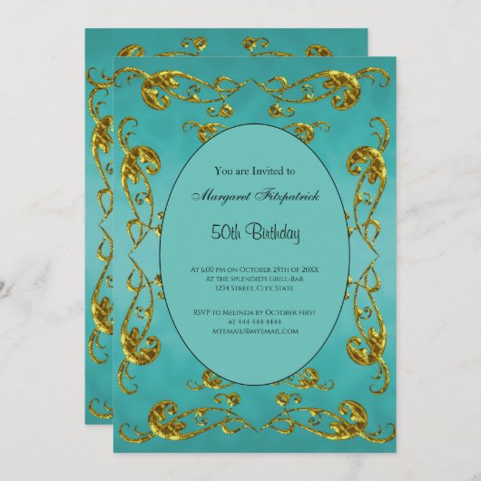 Gold Blauwgroen 50e verjaardag Kaart (Voorkant / Achterkant)