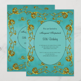 Gold Blauwgroen 50e verjaardag Kaart